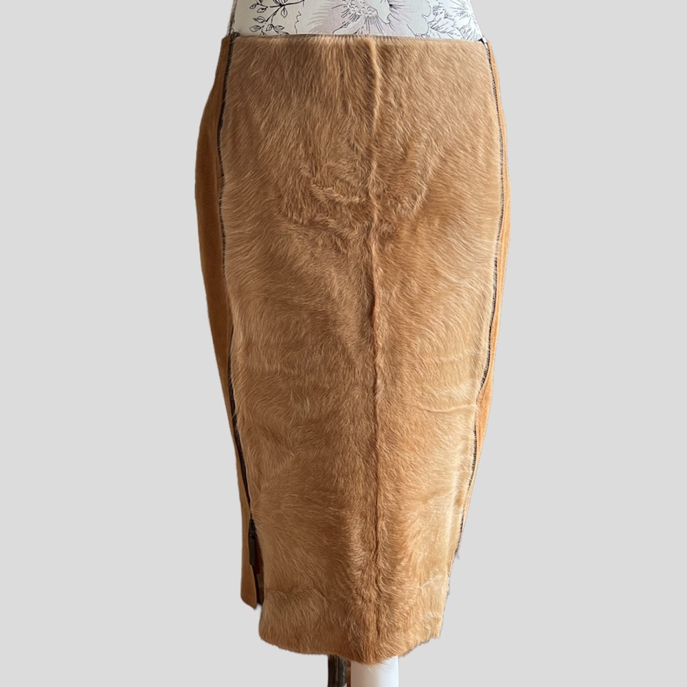 $350 Handmade DESIGNER 3 panel / 2 front zippers COWHIDE SKIRT  - SIZE 6/8